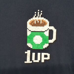Nintendo Mens Size 2XL Super Mario Bros 1up Mushroom Cup Navy Blue Tshirt